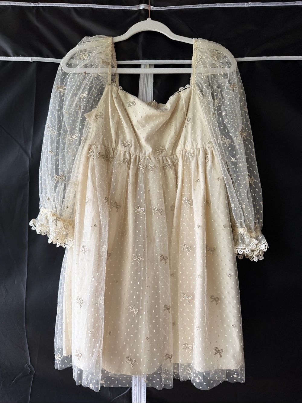 MABLE Swiss Dot Embroidered Babydoll Dress | Cream | Size M